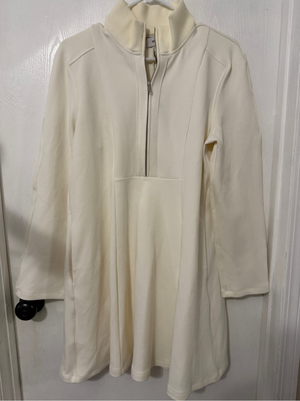 Reiss Cream Long-Sleeve Half-Zip A-Line Dress